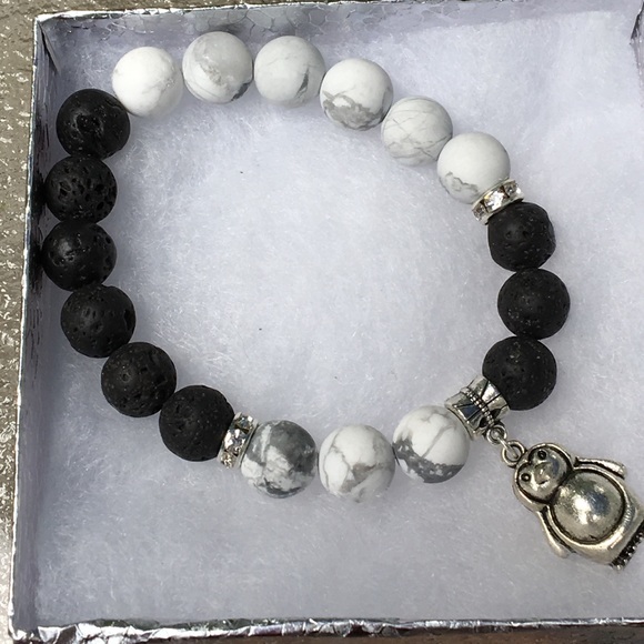 PeaceFrog Jewelry - Black Lava Rock White Howlite Penguin Bracelet